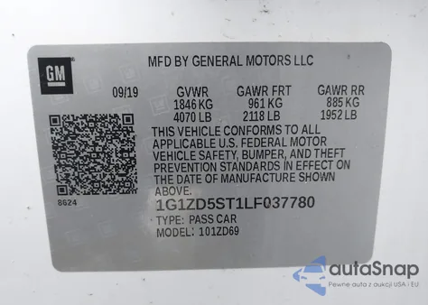 2020 Chevrolet Malibu Fwd Lt z USA, uszkodzony, nr VIN 1G1ZD5ST1LF037780